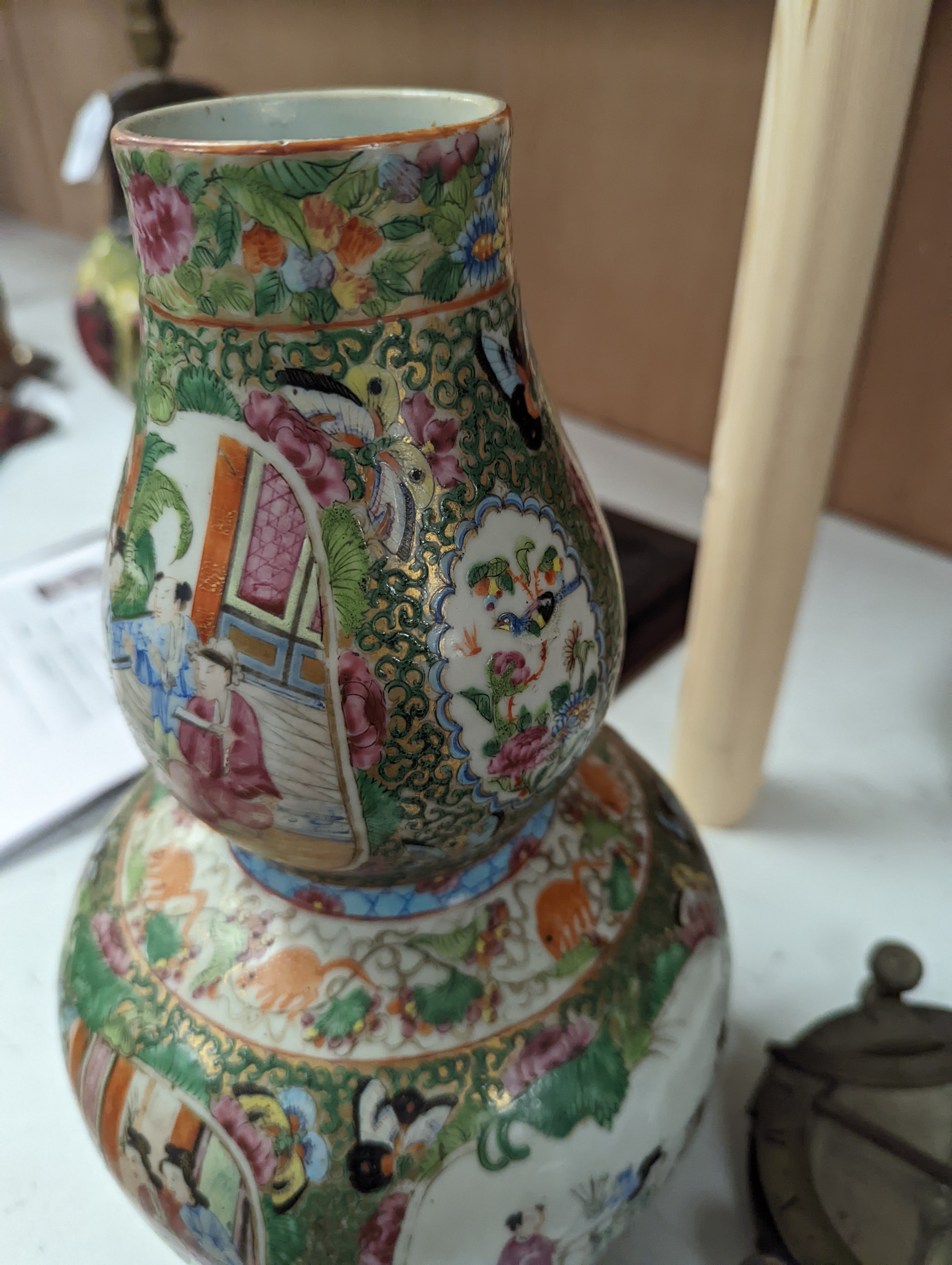A 19th century Chinese famille rose double gourd vase - 31cm high